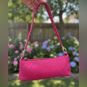 The Sak Small Hot Pink Woven Silver Zipper & Charm Shoulder bag
